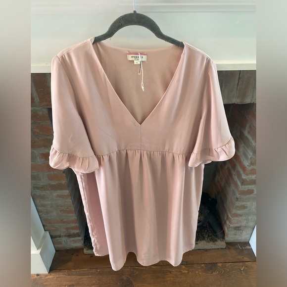 Andree By Unit Blush Pink V Neck Baby Doll Knee Length Large Spring Graduation - Picture 1 of 7